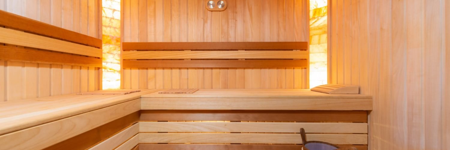 an empty wooden sauna